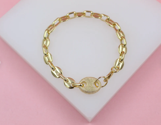 Puffed Mariner Anchor Link Bracelet (I19)
