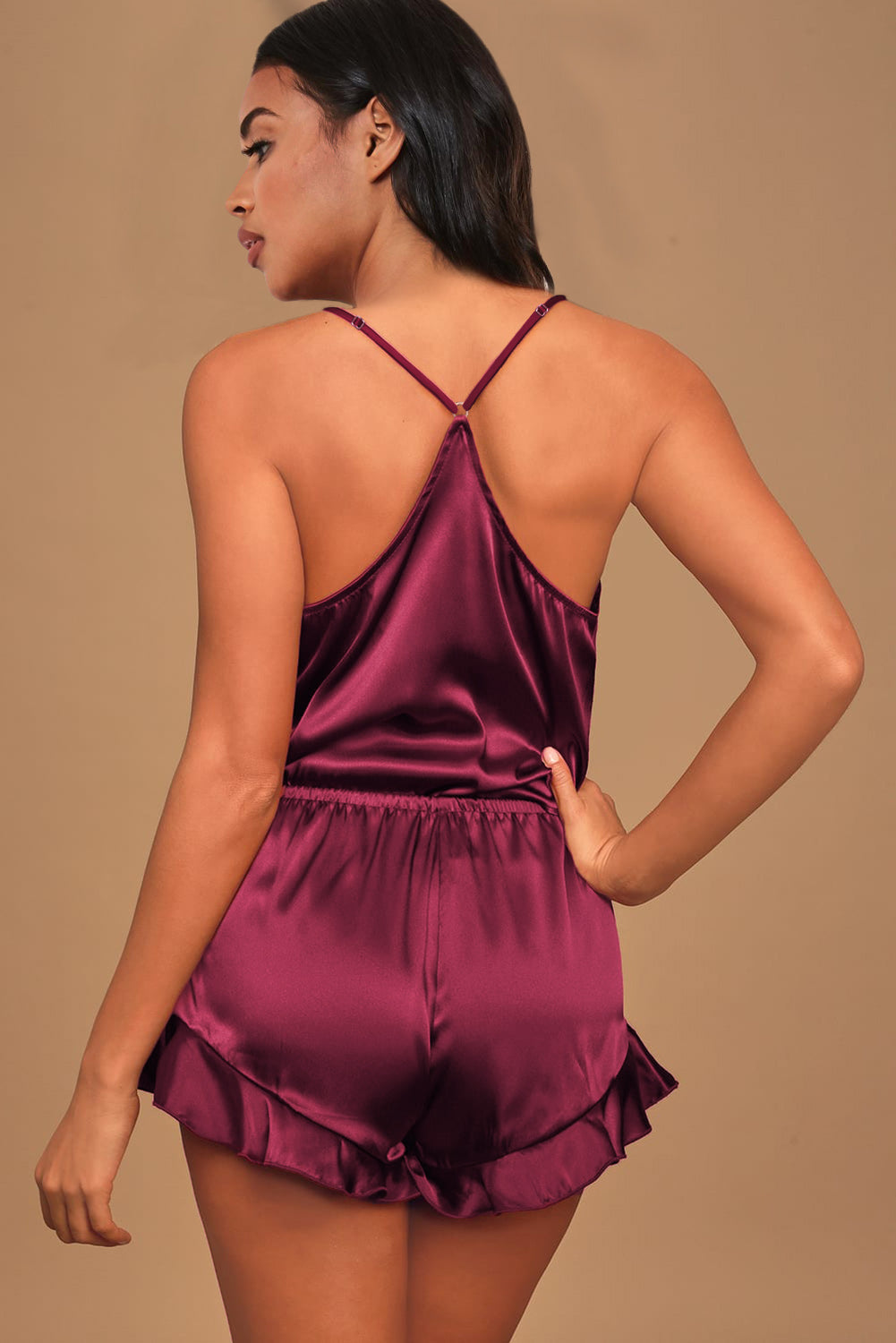 Wine Sleep Tight Satin Camisole Pajamas Set