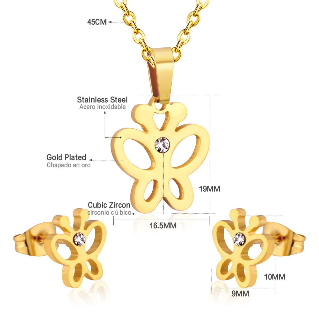 Butterfly Pendant Necklace and Earrings Set
