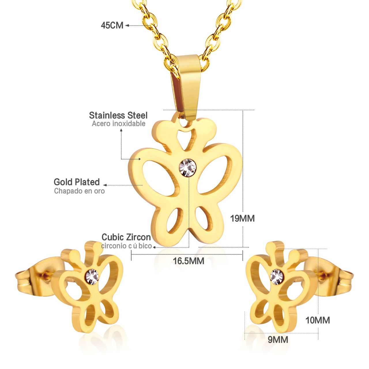 Butterfly Pendant Necklace and Earrings Set