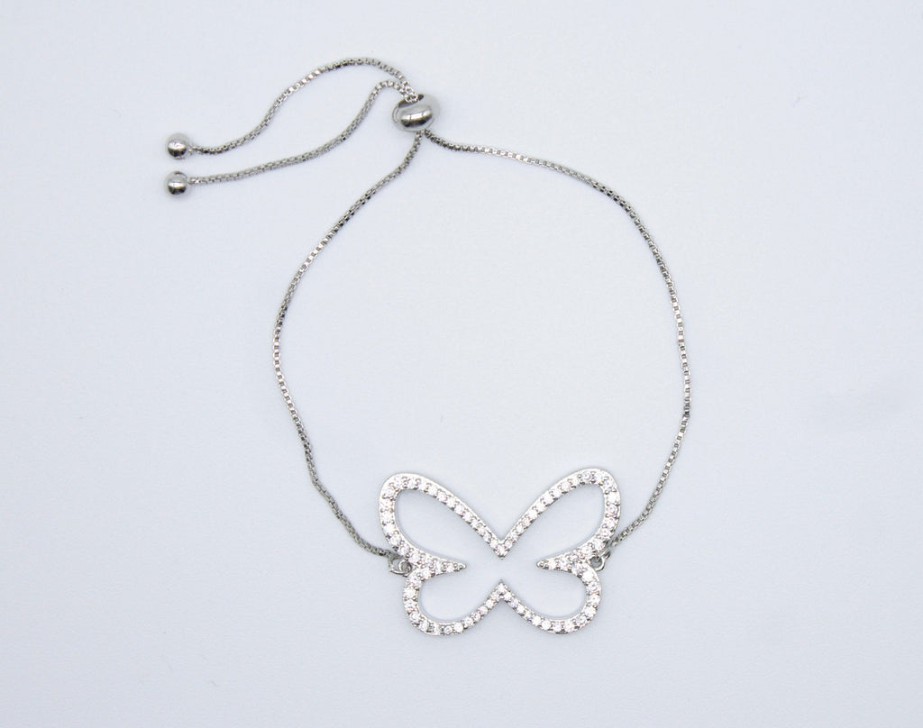 18K Gold Filled Butterfly Adjustable Bracelet With Clear CZ Stones (I378)