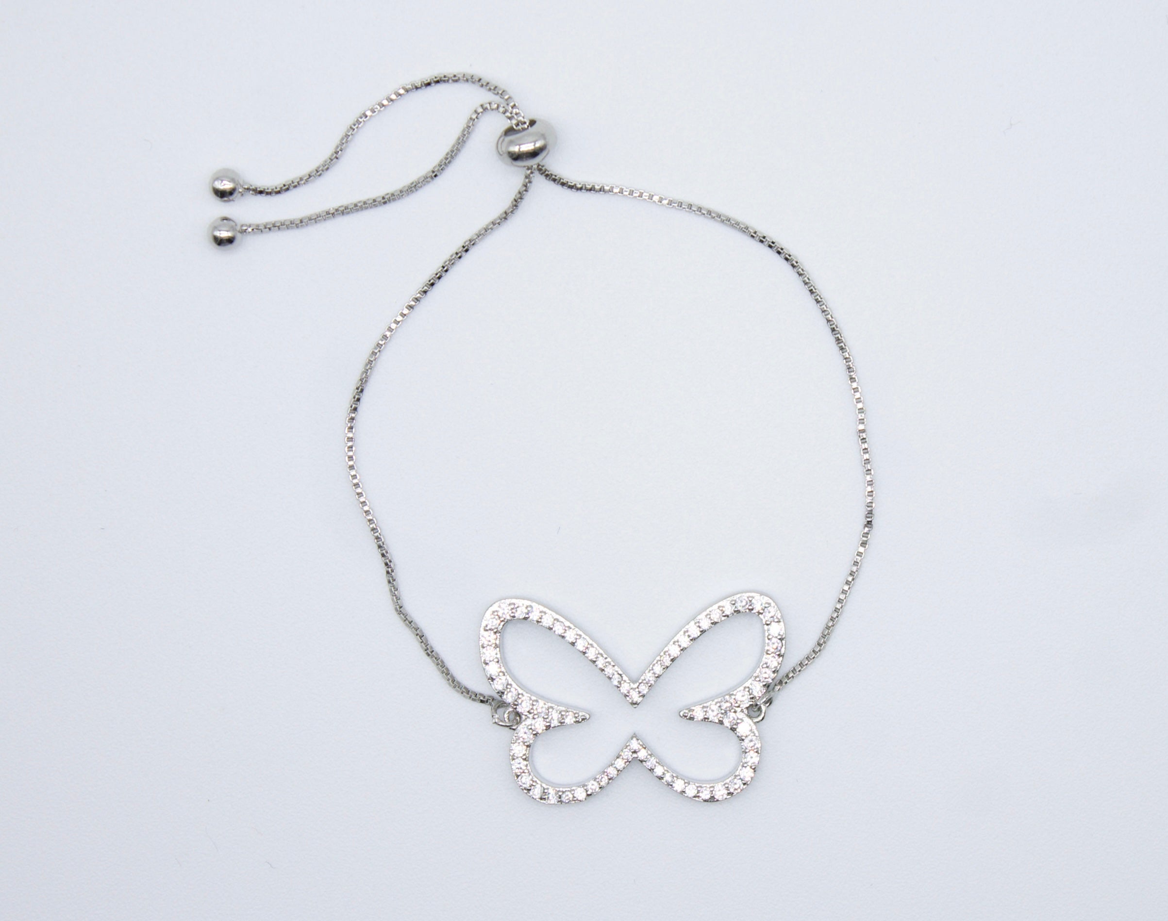 18K Gold Filled Butterfly Adjustable Bracelet With Clear CZ Stones (I378)