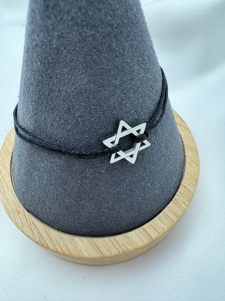 Silver-Plated Stainless Steel Star of David Cord Bracelet