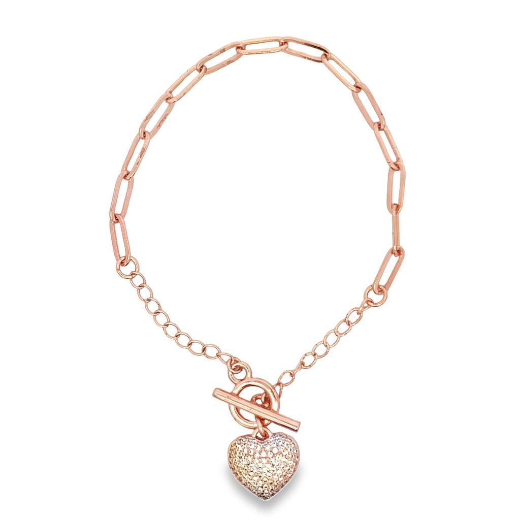 Paper Clip Chain Bracelet With A Heart Clear Micro CZ Stones (I126)