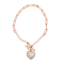 Paper Clip Chain Bracelet With A Heart Clear Micro CZ Stones (I126)