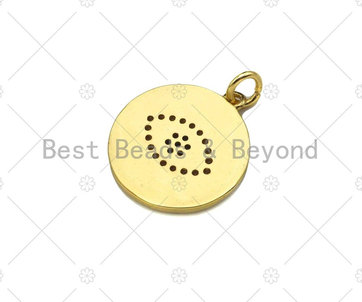 CZ Micro Pave Evil Eye On Colorful Enamel Round Coin Shape Pendant, 18K Gold Enamel Medallion Charm, Enamel Jewelry,17x19mm,Sku#L522