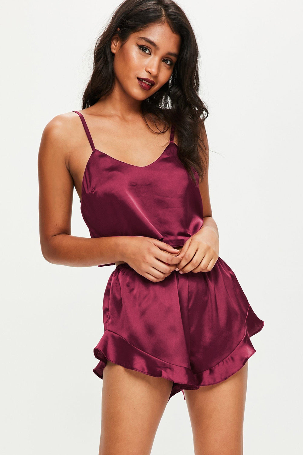 Wine Sleep Tight Satin Camisole Pajamas Set