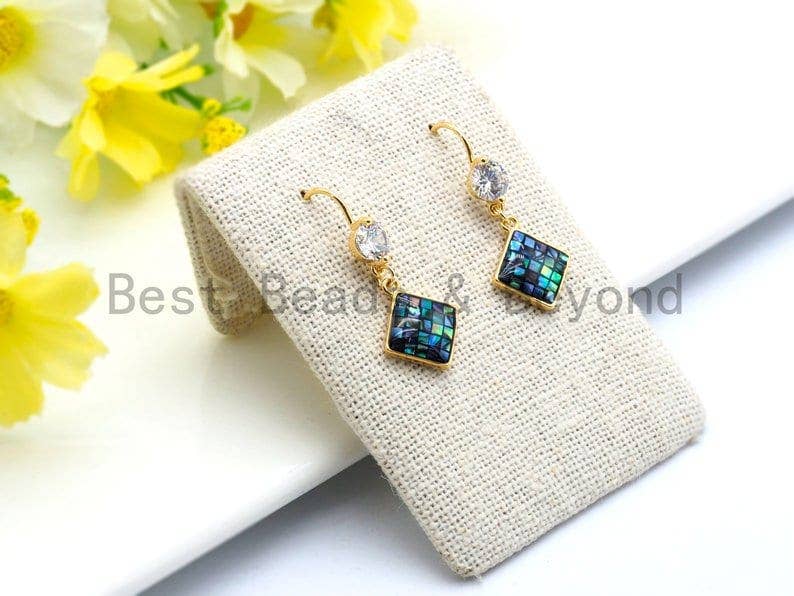 100% Natural Abalone Shell Diamond Shape Charm/Pendant, Abalone Shell Pendant Gold/Silver Finish, Shell Jewelry, 13x16mm,SKU#Z328