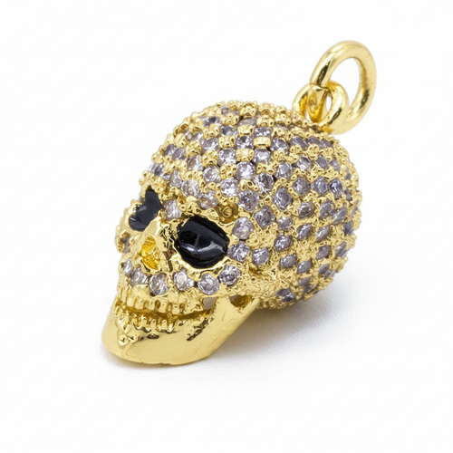 CZ Skull Charm - Gold Angled