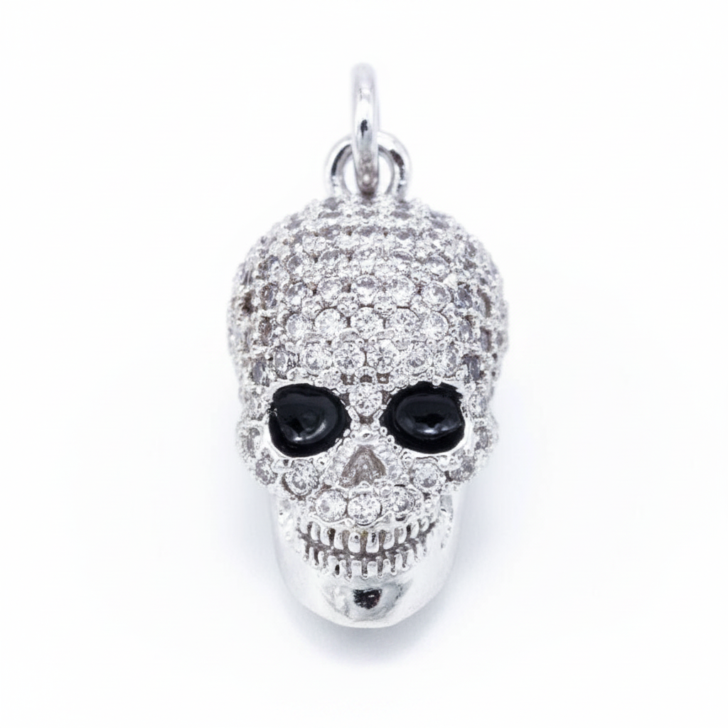CZ Skull Charm - Silver