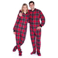 Adult Footed Onesie Pajamas Red Black Plaid Men & Women