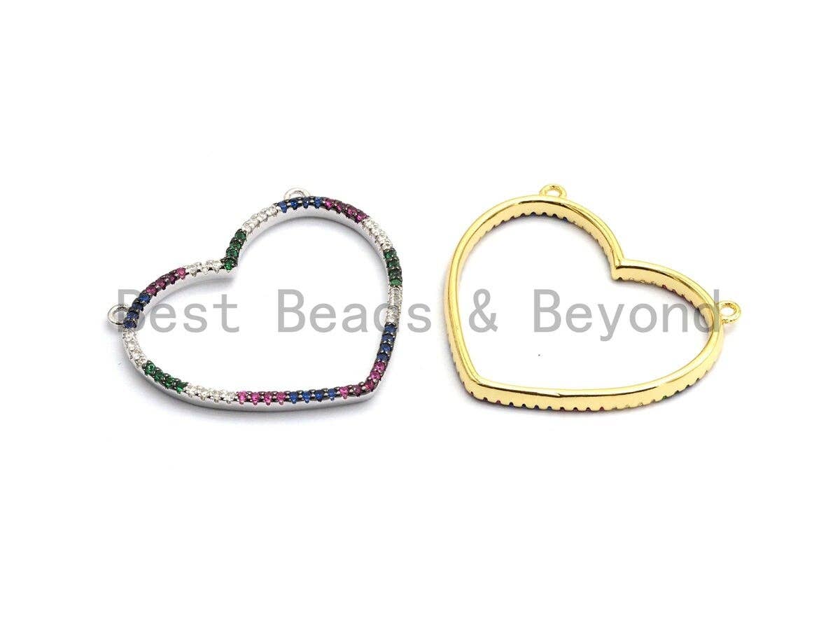 Rainbow Color CZ Micro Pave Large Heart Pendant, Cubic Zirconia Pave Pendant/Connector, Fashion Jewelry Findings, 27x31mm,sku#F655