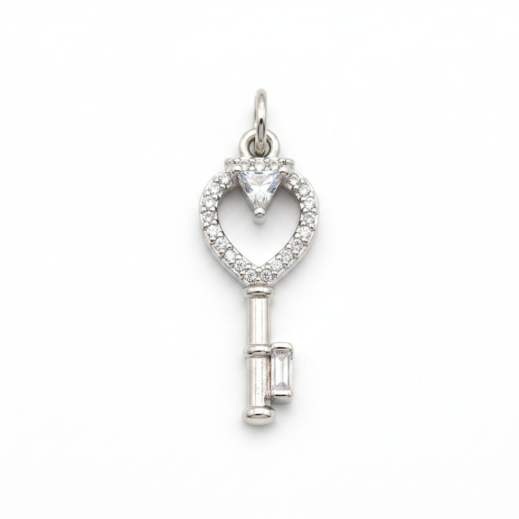 Heart Key Pendant - Silver