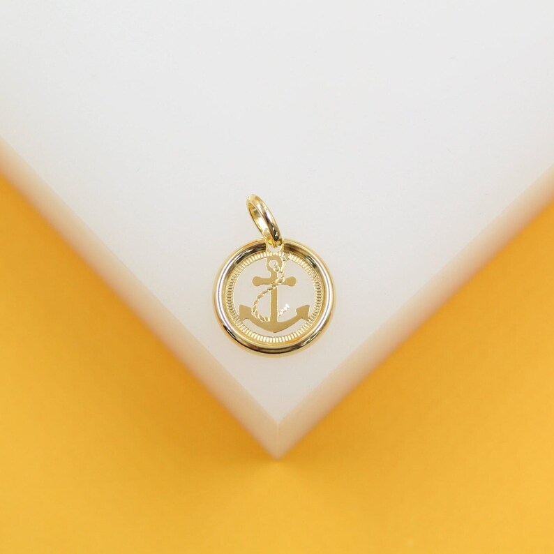 18K Gold Filled Anchor Coin Pendant