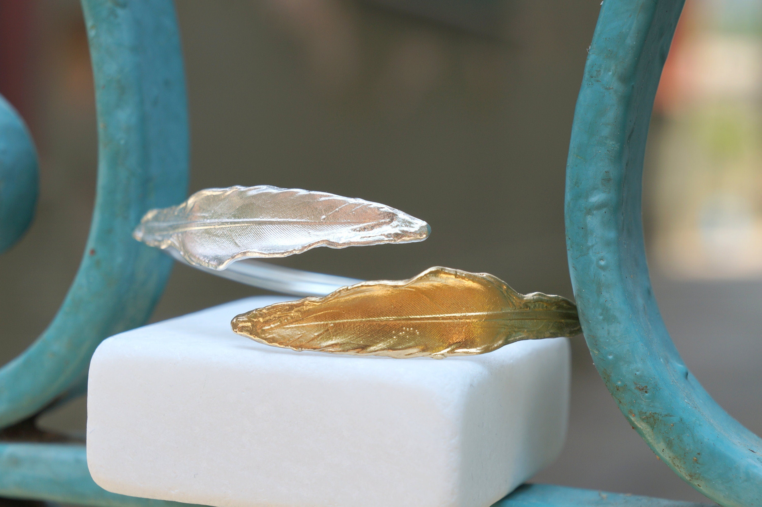 Real Feather Silver Arm Cuff, Handmade Statement Jewelry, Organic Forest Cuff, Gift for Peace, Sterling Silver 925