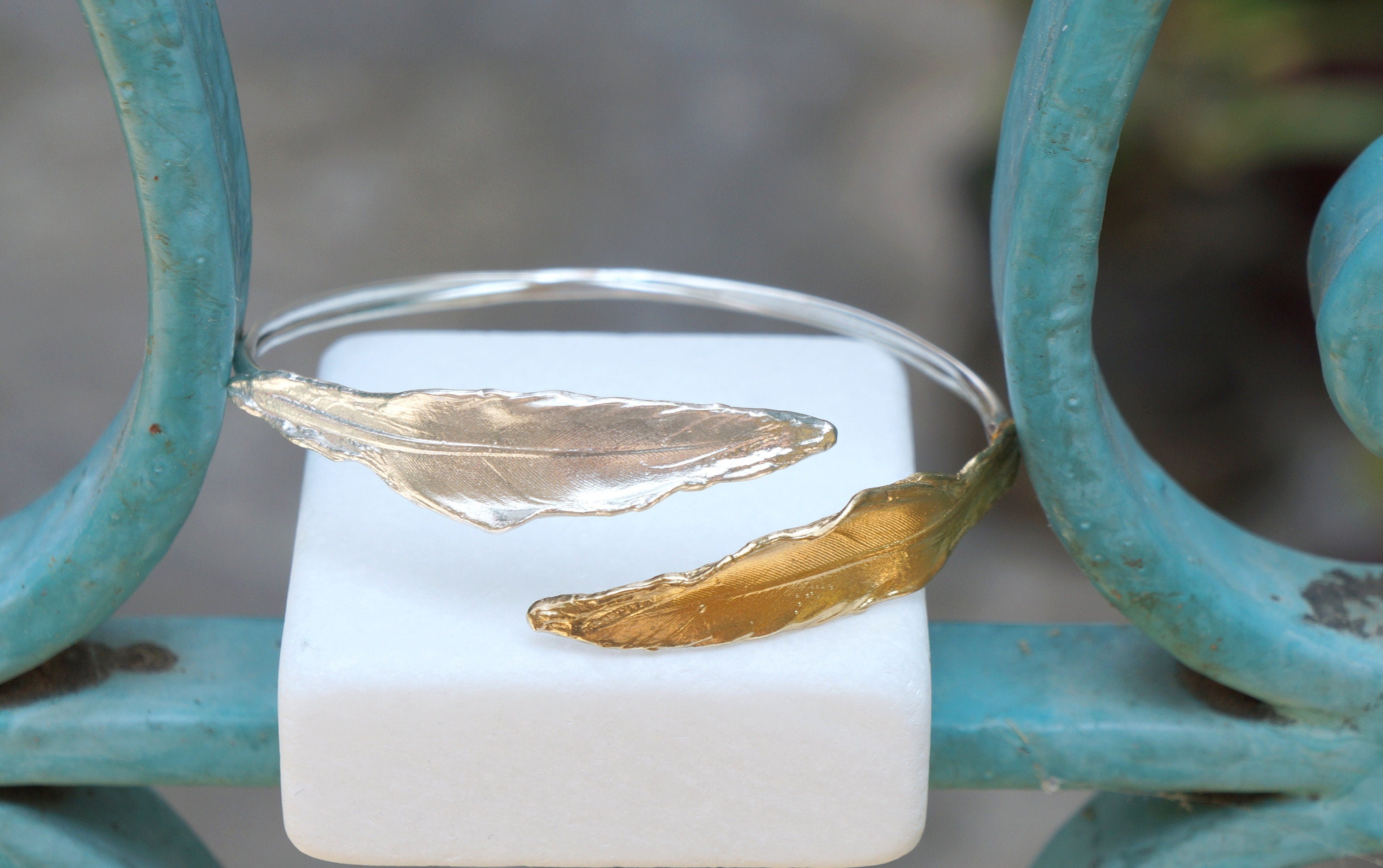 Real Feather Silver Arm Cuff, Handmade Statement Jewelry, Organic Forest Cuff, Gift for Peace, Sterling Silver 925