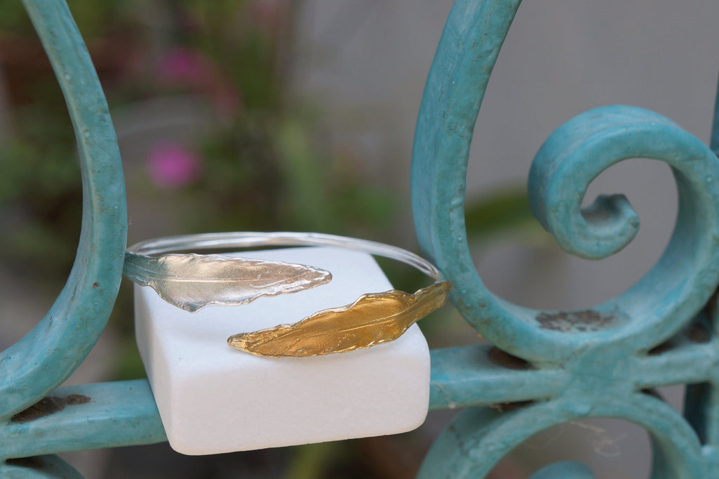 Real Feather Silver Arm Cuff, Handmade Statement Jewelry, Organic Forest Cuff, Gift for Peace, Sterling Silver 925