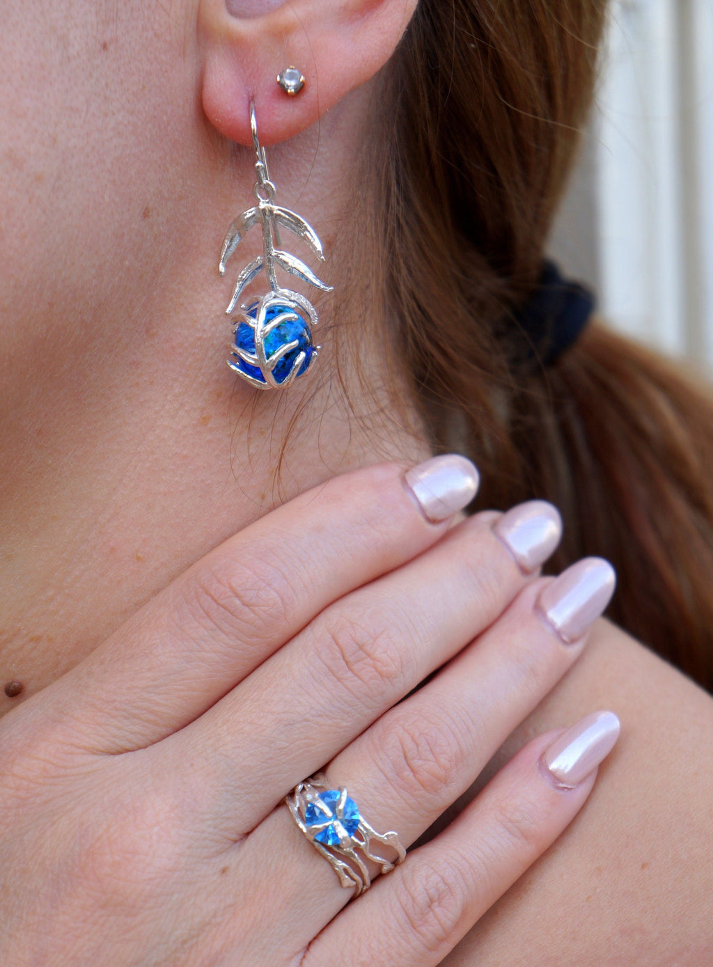 Araucaria Leaf Silver Earrings, Handmade Nature Jewelry, Organic Nature Earrings, Gift for Inspiration & Vitality, Sterling Silver 925