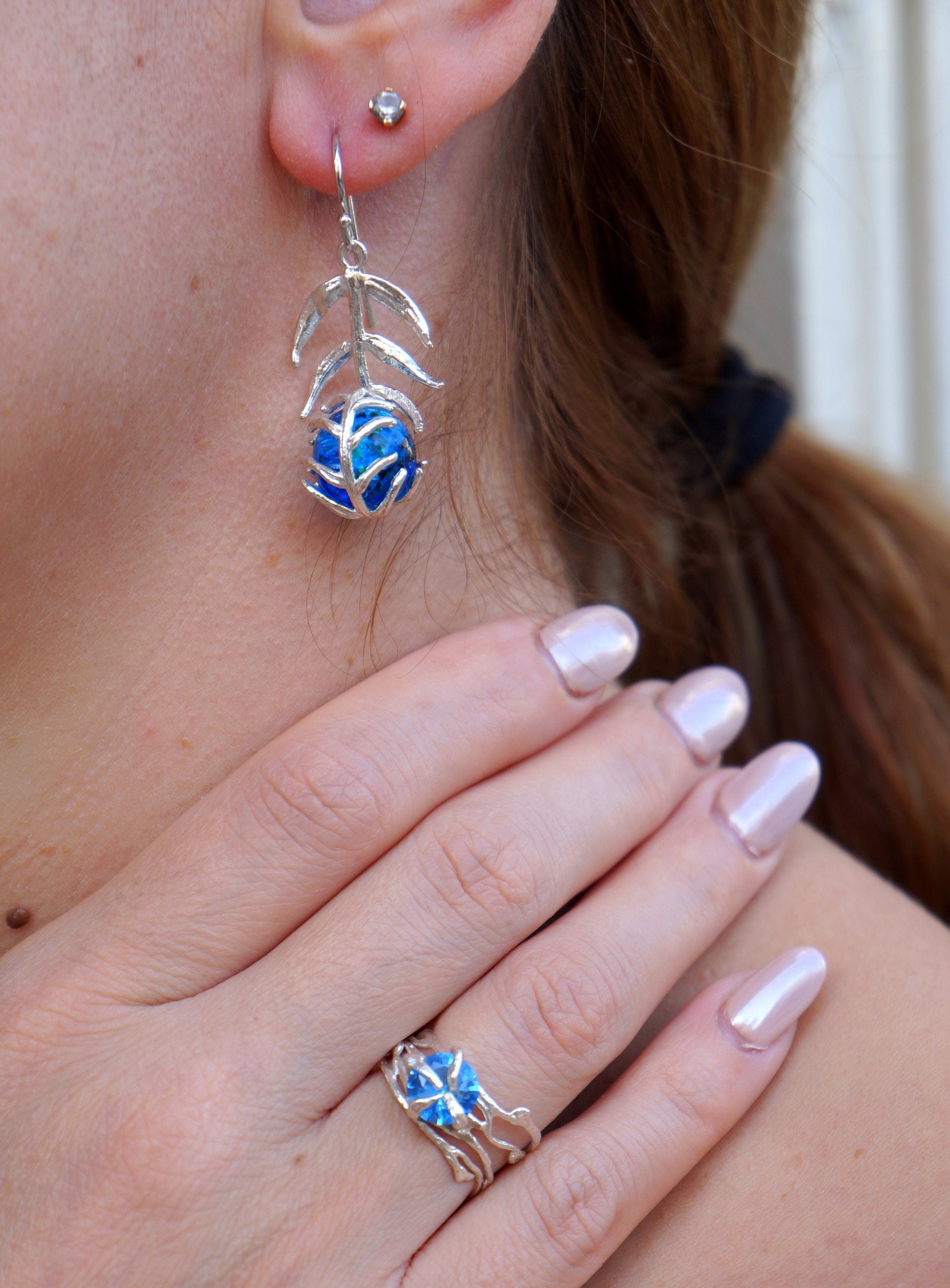 Araucaria Leaf Silver Earrings, Handmade Nature Jewelry, Organic Nature Earrings, Gift for Inspiration & Vitality, Sterling Silver 925