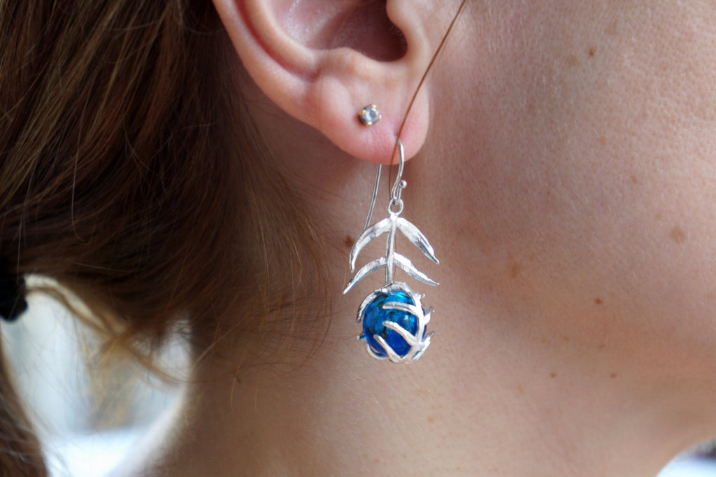 Araucaria Leaf Silver Earrings, Handmade Nature Jewelry, Organic Nature Earrings, Gift for Inspiration & Vitality, Sterling Silver 925