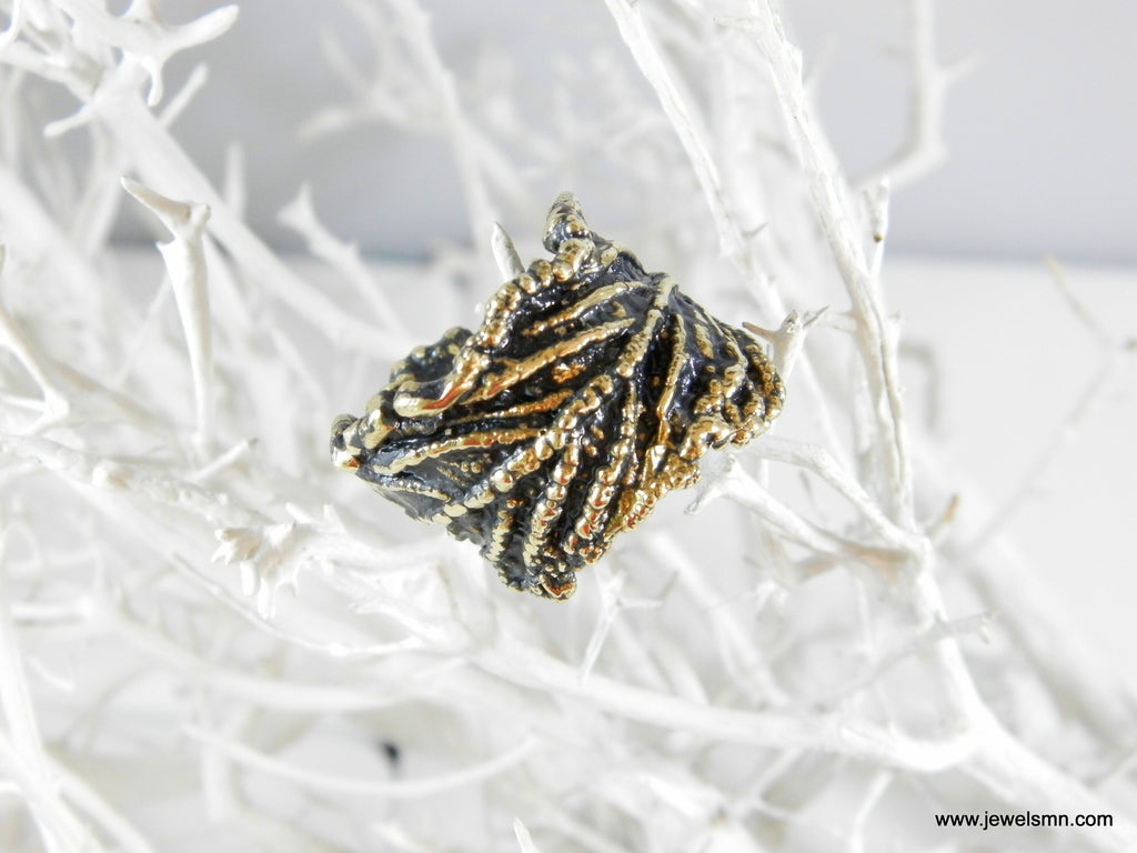 Real Leaf Ring, Handmade Nature Jewelry, Organic Botanical Band, Gift for Beauty & Love, 14K Gold Plated Brass