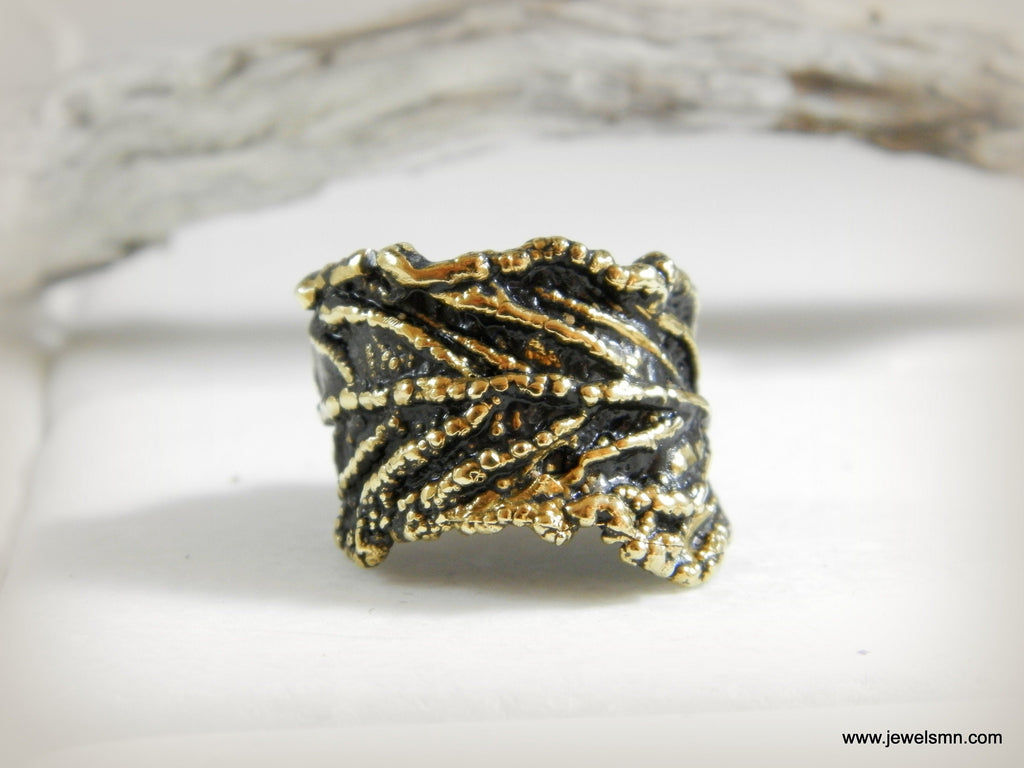 Real Leaf Ring, Handmade Nature Jewelry, Organic Botanical Band, Gift for Beauty & Love, 14K Gold Plated Brass