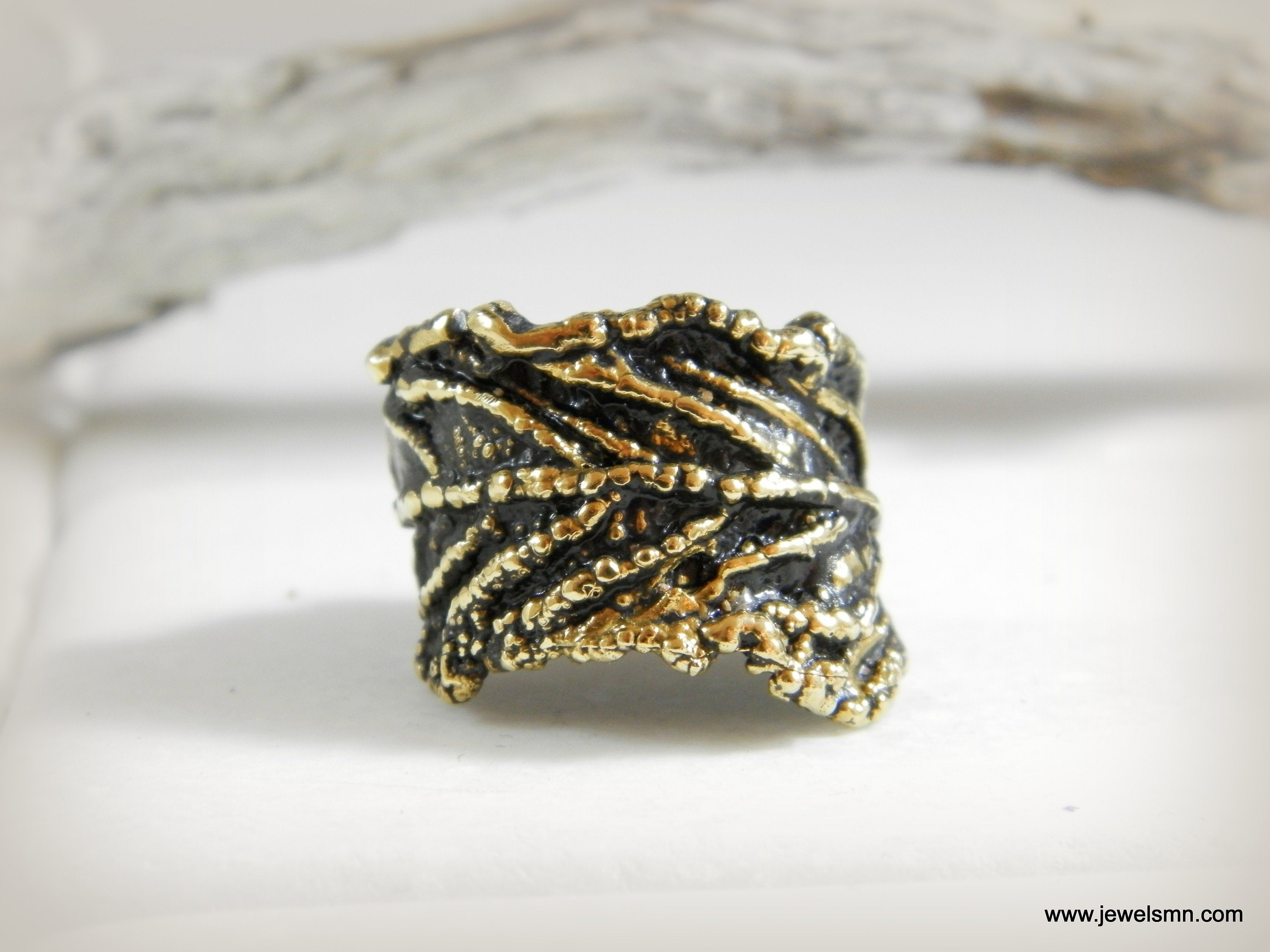 Real Leaf Ring, Handmade Nature Jewelry, Organic Botanical Band, Gift for Beauty & Love, 14K Gold Plated Brass
