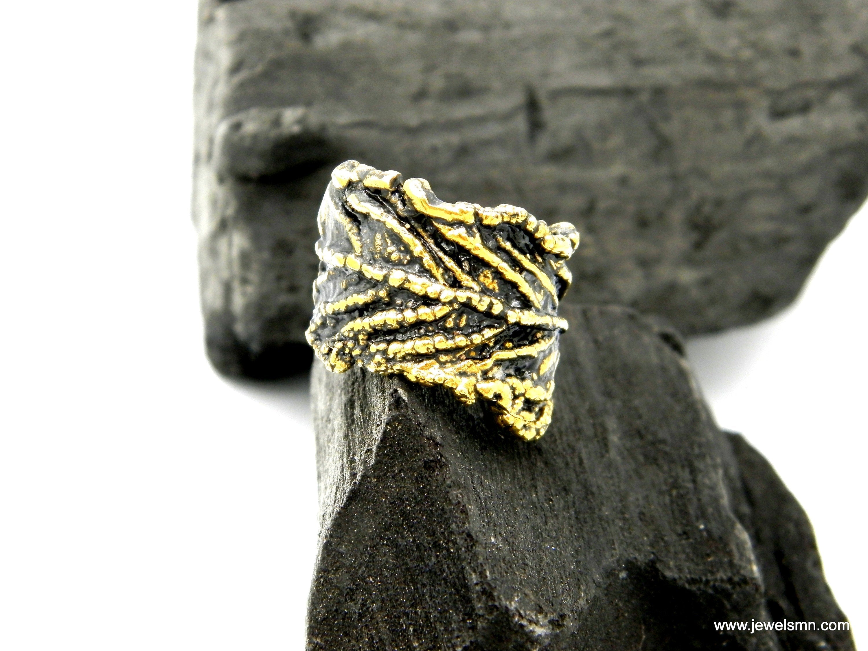 Real Leaf Ring, Handmade Nature Jewelry, Organic Botanical Band, Gift for Beauty & Love, 14K Gold Plated Brass