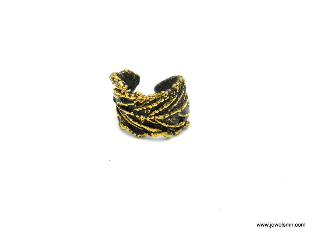 Real Leaf Ring, Handmade Nature Jewelry, Organic Botanical Band, Gift for Beauty & Love, 14K Gold Plated Brass
