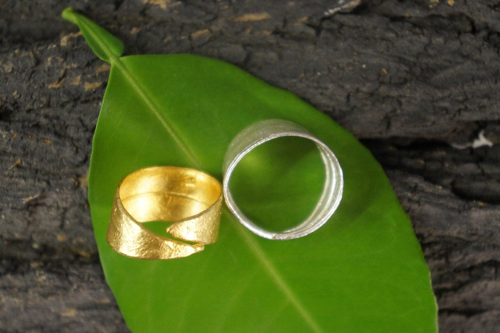 Real Olive Leaf Ring, Handmade Nature Jewelry, Organic Gold Band, Gift for Luck & Success, Eco Sustainable Brass