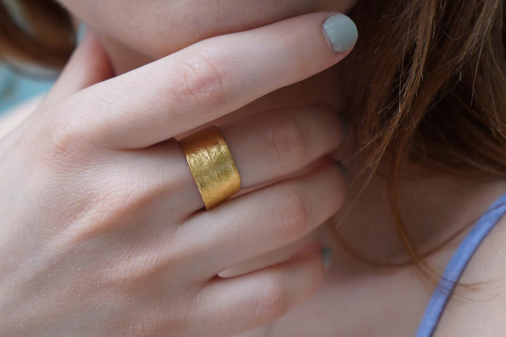 Real Olive Leaf Ring, Handmade Nature Jewelry, Organic Gold Band, Gift for Luck & Success, Eco Sustainable Brass