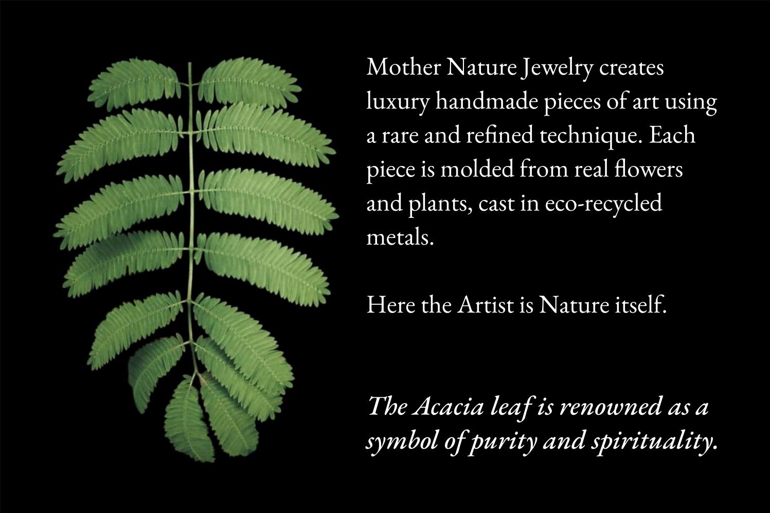 Gold Mimosa Branch Bracelet, Handmade Nature Jewelry, Organic Forest Bangle, Gift for Longevity & Vitality, Sterling Silver 925