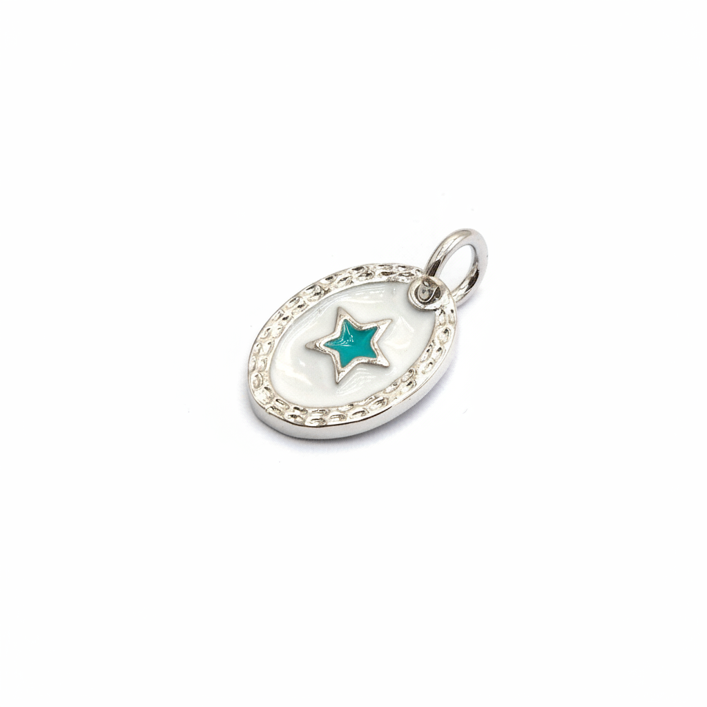 Oval Star Charm - Silver Angled