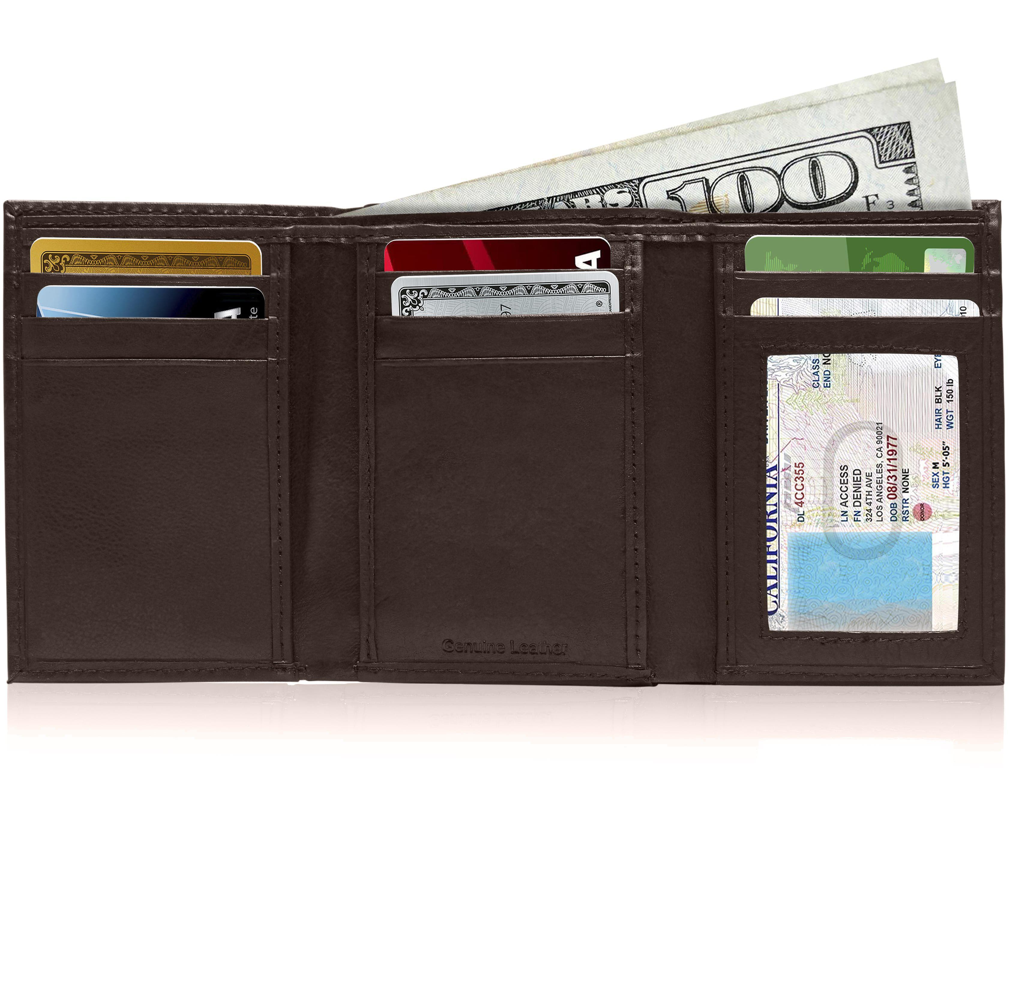 Genuine Leather Slim Trifold Wallet – ID Window, RFID Blocking