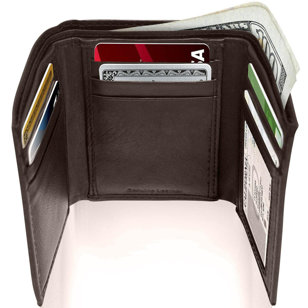 Genuine Leather Slim Trifold Wallet – ID Window, RFID Blocking