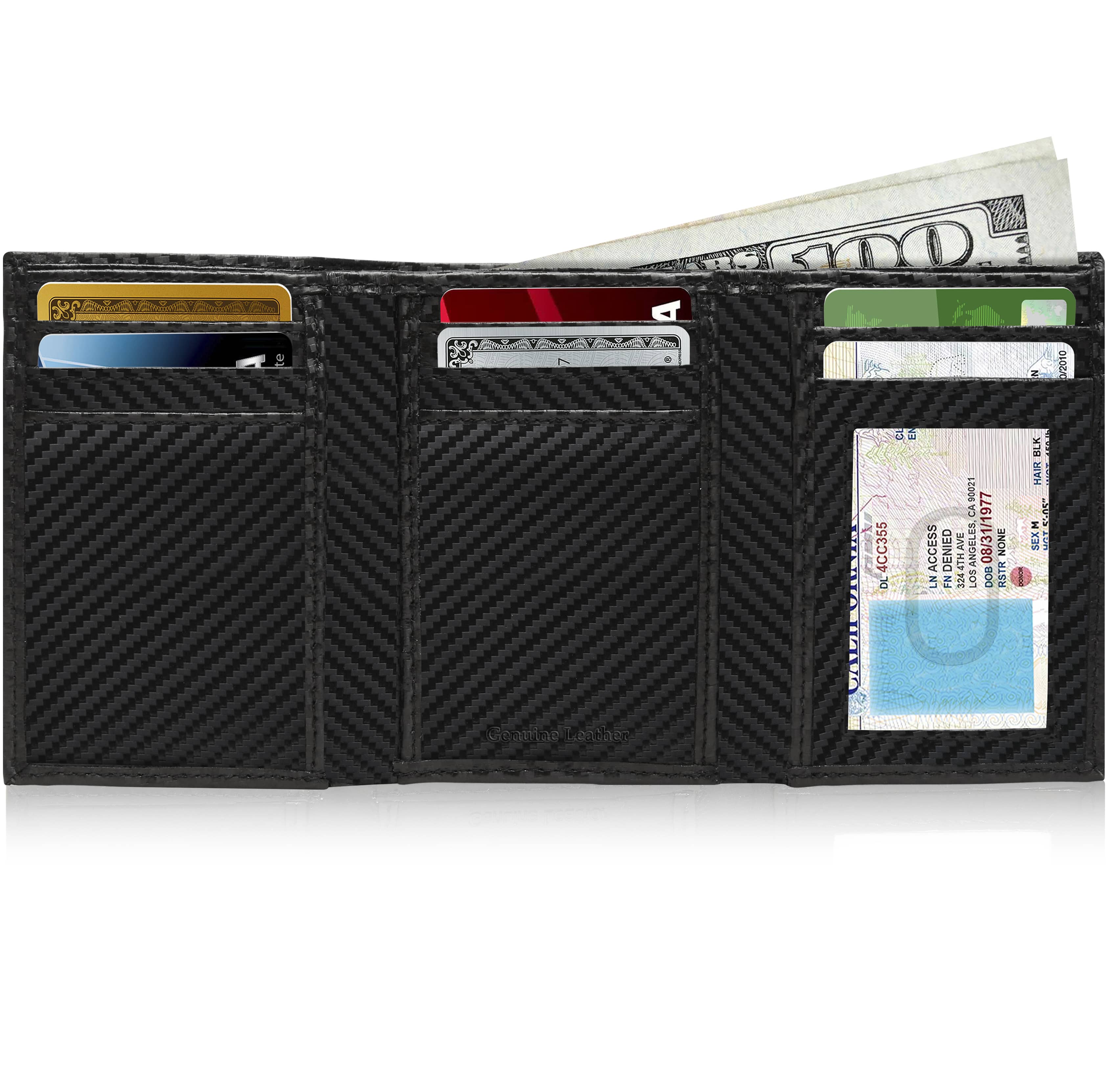 Genuine Leather Slim Trifold Wallet – ID Window, RFID Blocking