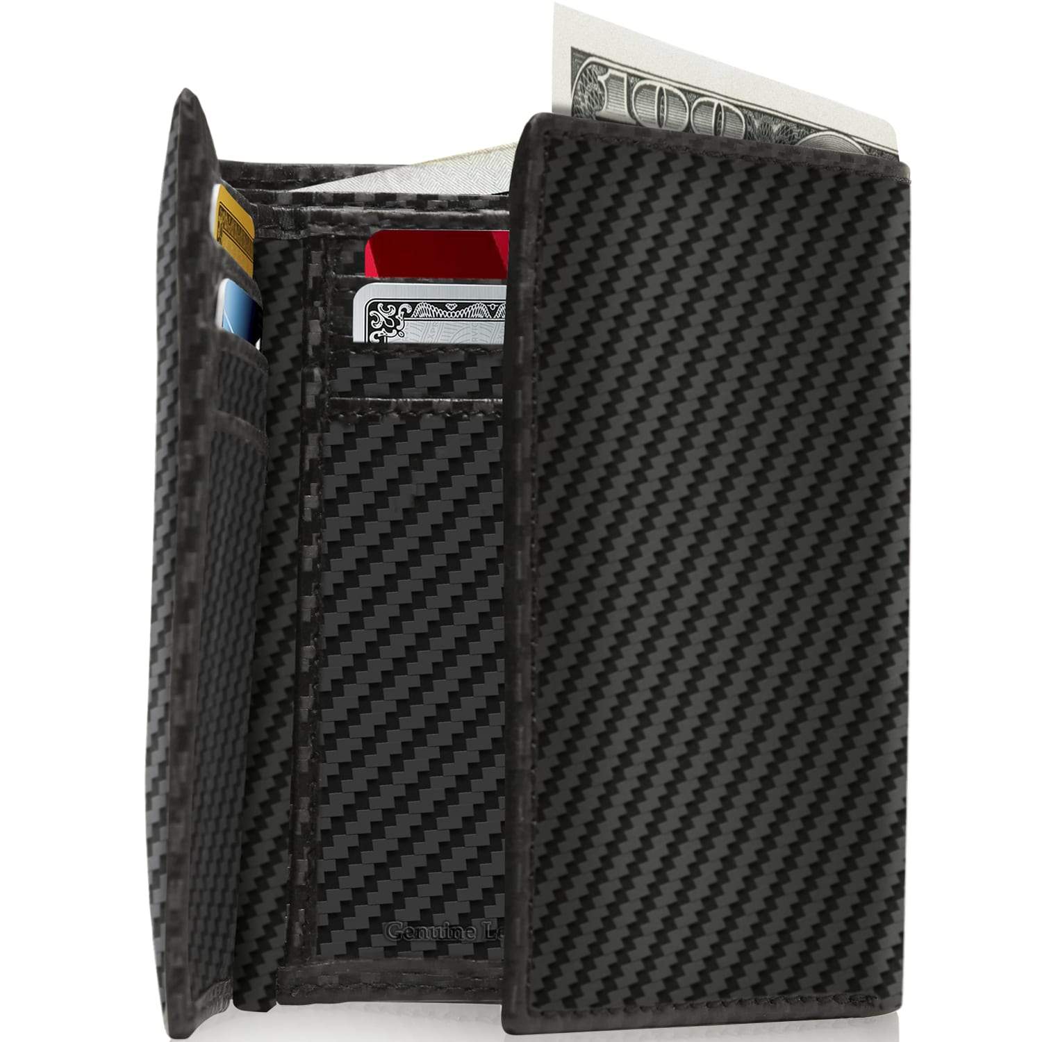 Genuine Leather Slim Trifold Wallet – ID Window, RFID Blocking