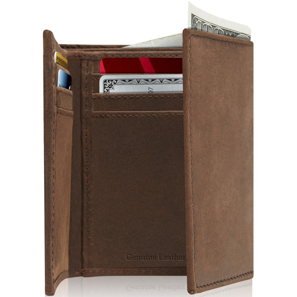 Genuine Leather Slim Trifold Wallet – ID Window, RFID Blocking