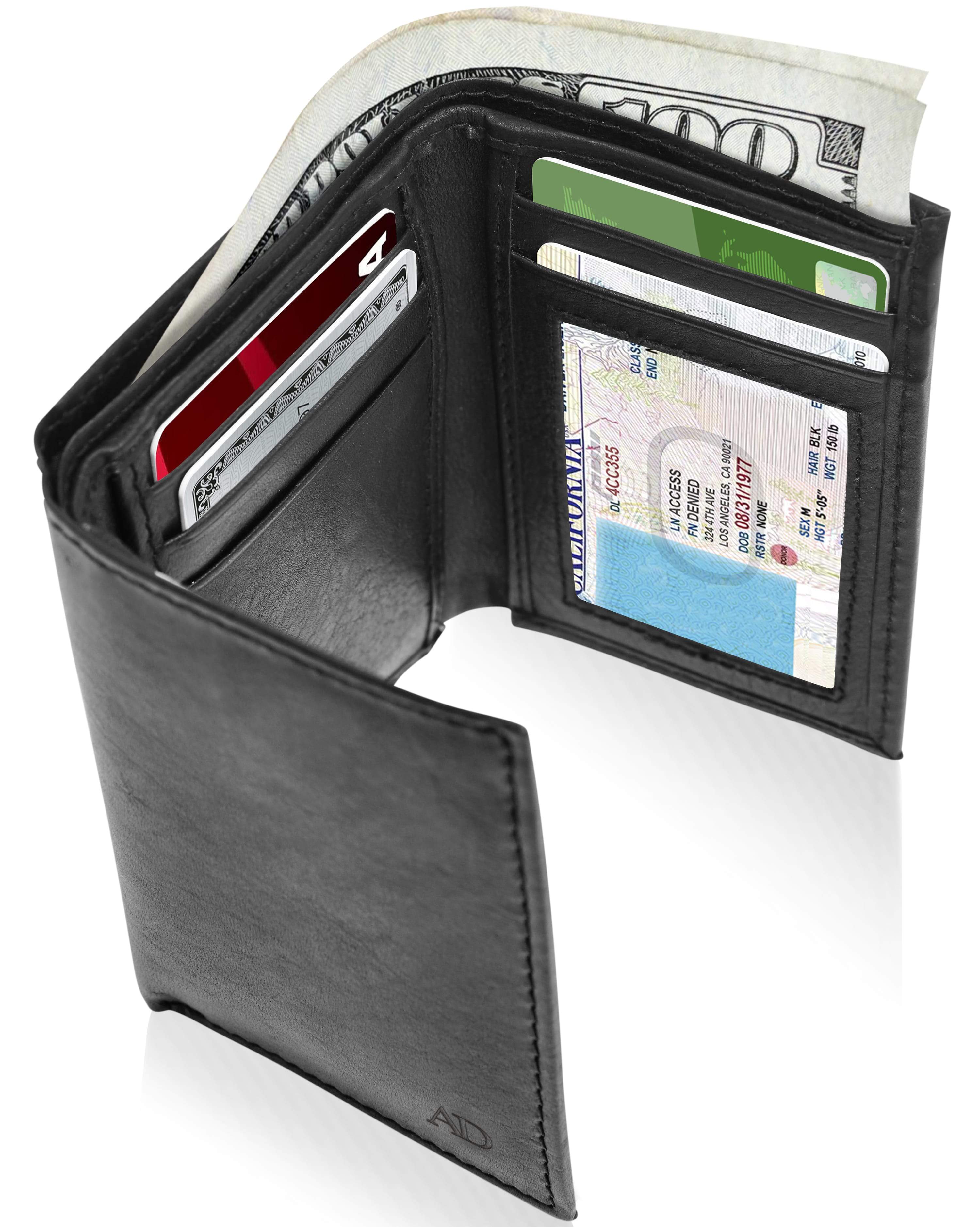 Genuine Leather Slim Trifold Wallet – ID Window, RFID Blocking