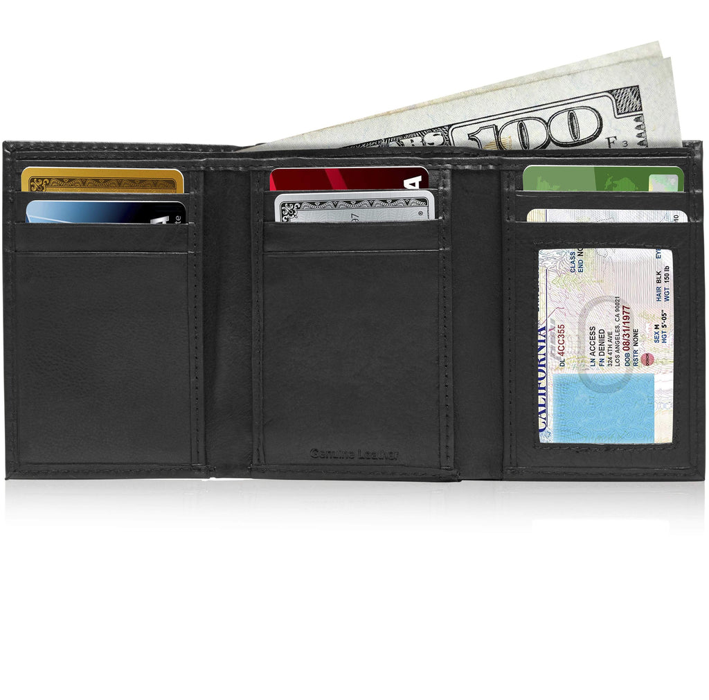 Genuine Leather Slim Trifold Wallet – ID Window, RFID Blocking