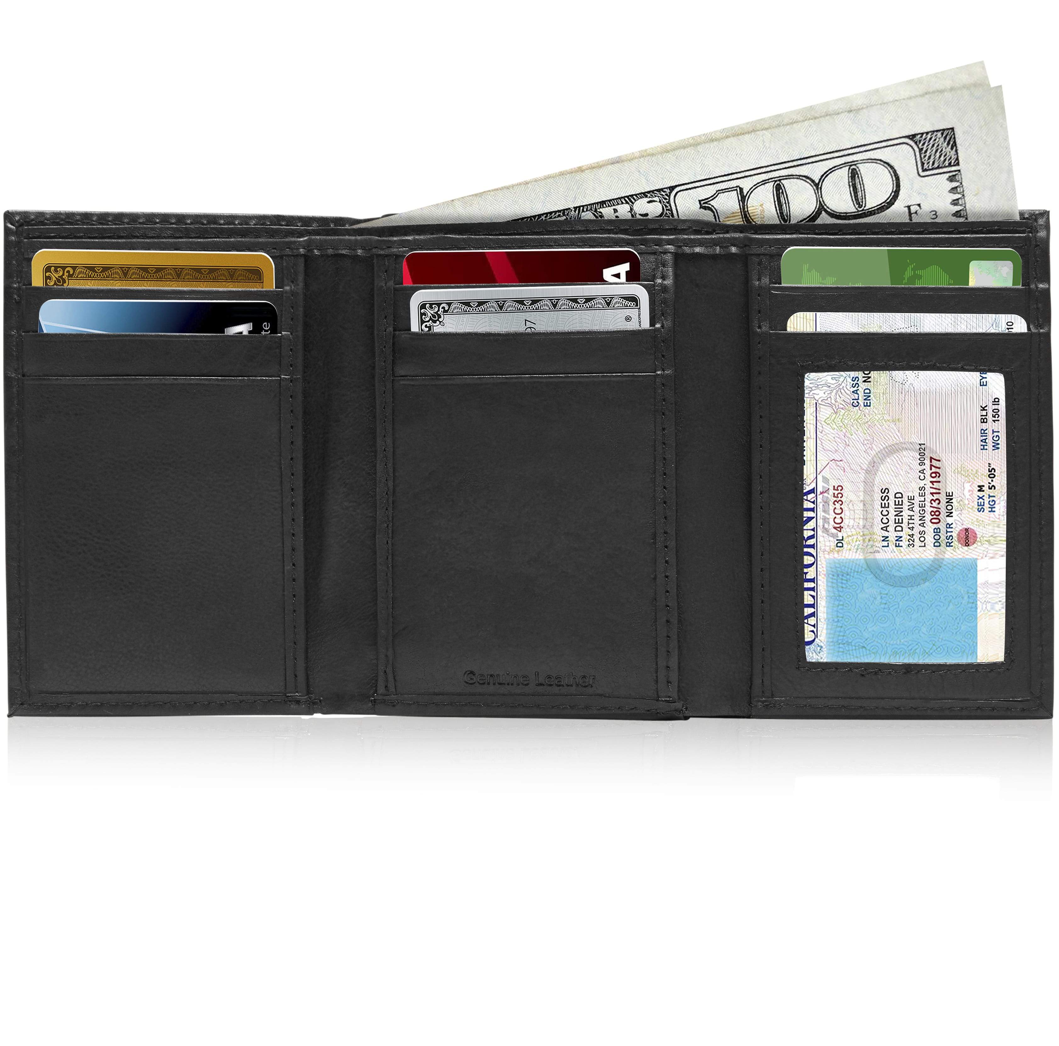 Genuine Leather Slim Trifold Wallet – ID Window, RFID Blocking