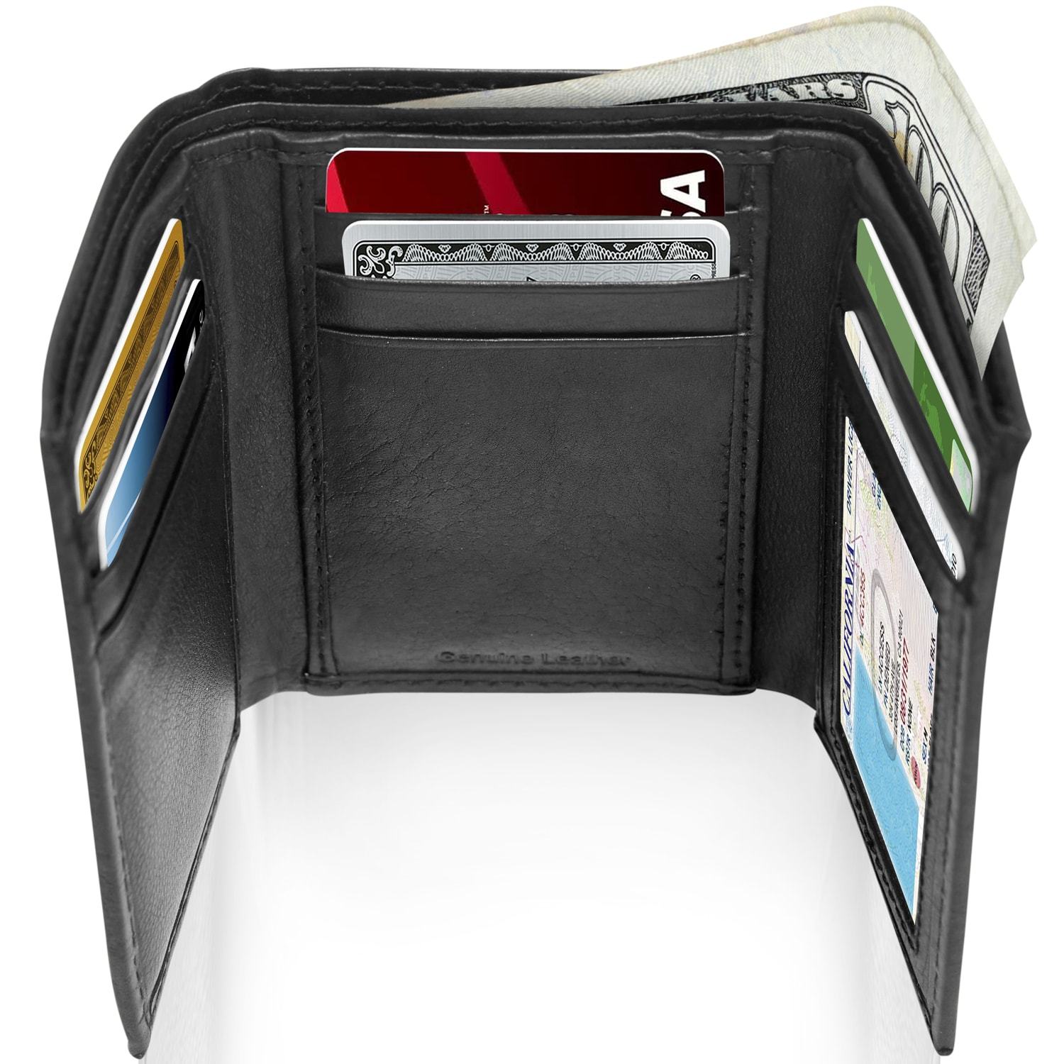 Genuine Leather Slim Trifold Wallet – ID Window, RFID Blocking