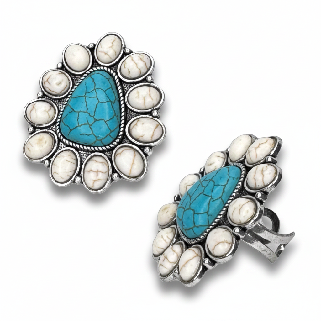 Triangle Stone Flower Ring - Mixed