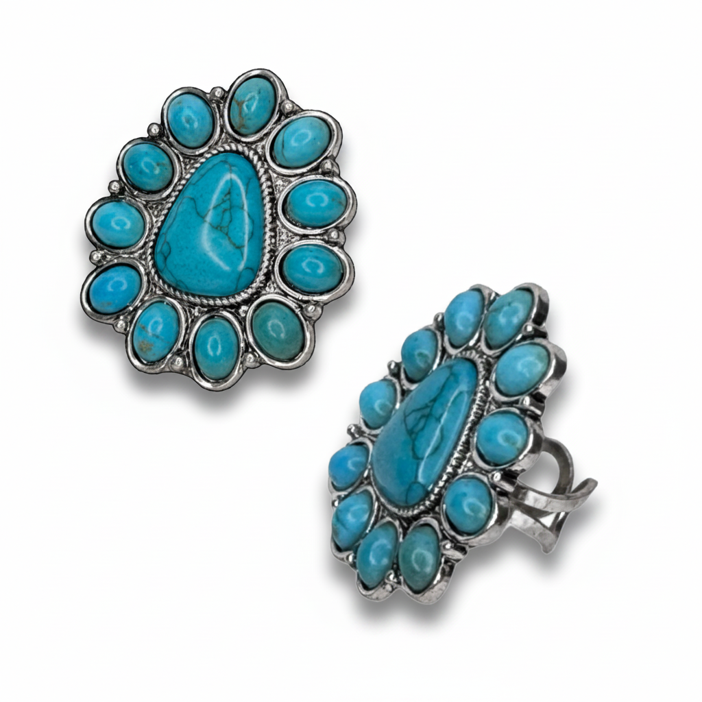 Triangle Stone Flower Ring - Turquoise