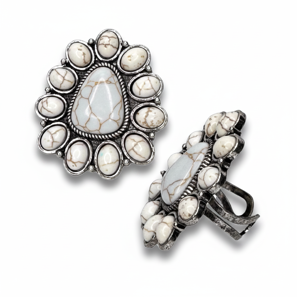 Triangle Stone Flower Ring - White Howlite